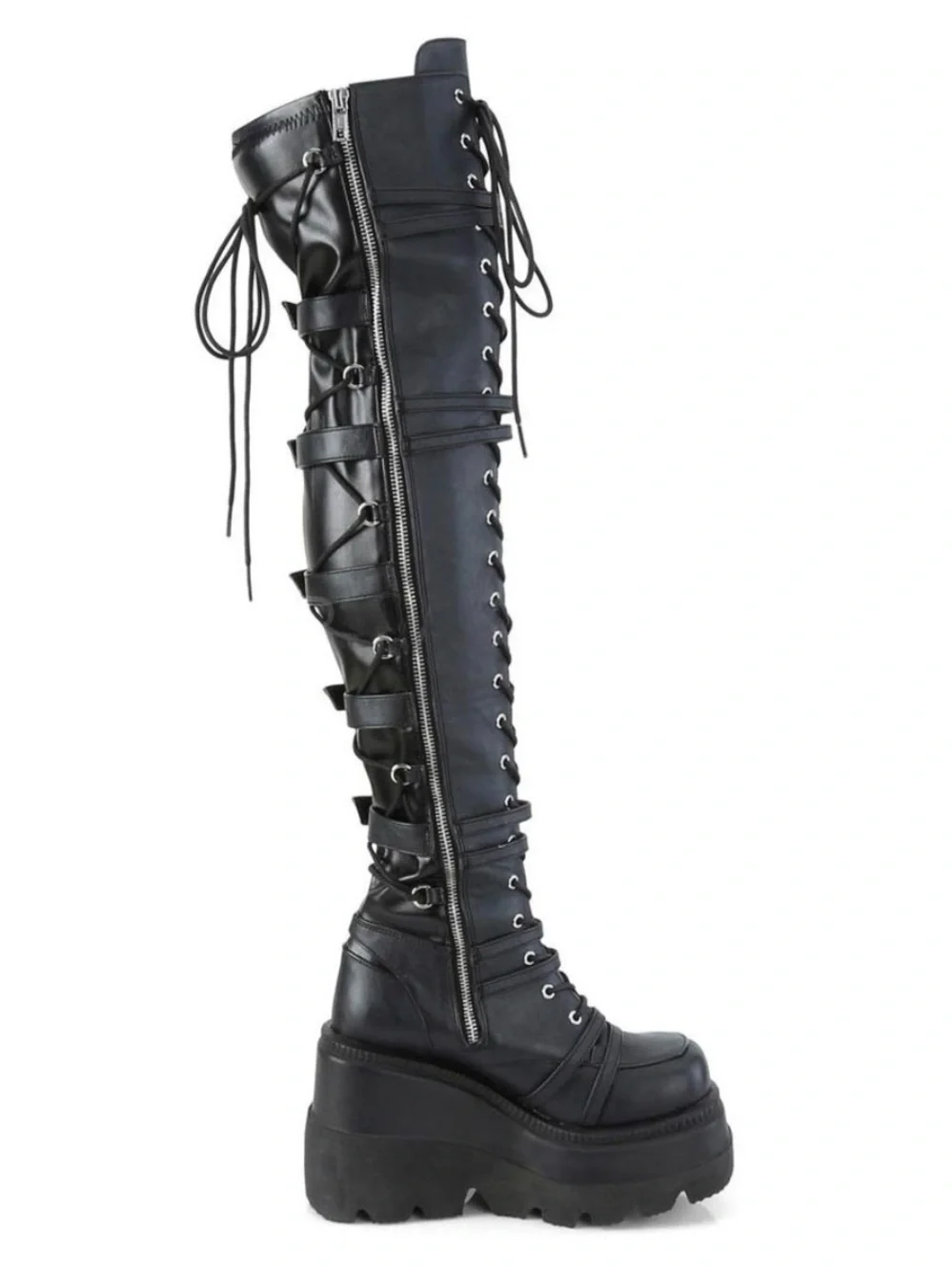 Black Over-the-Knee Platform Lace-Up Boots